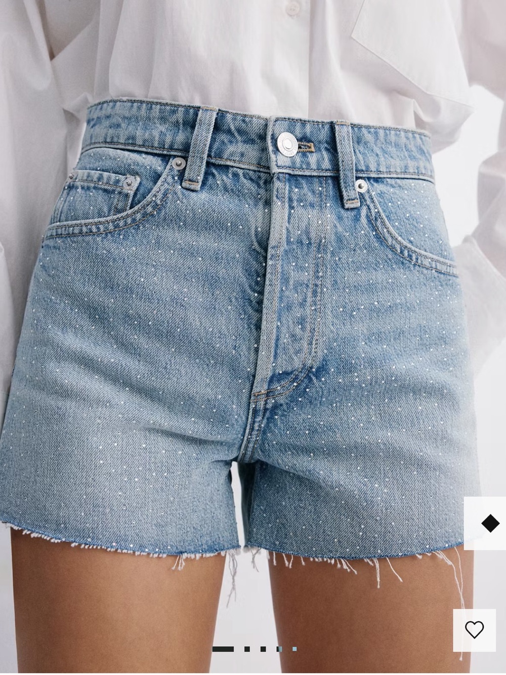 Mango Light Blue Sparkle Denim Cutoff Shorts STRASS DENIM SHORTS 2533